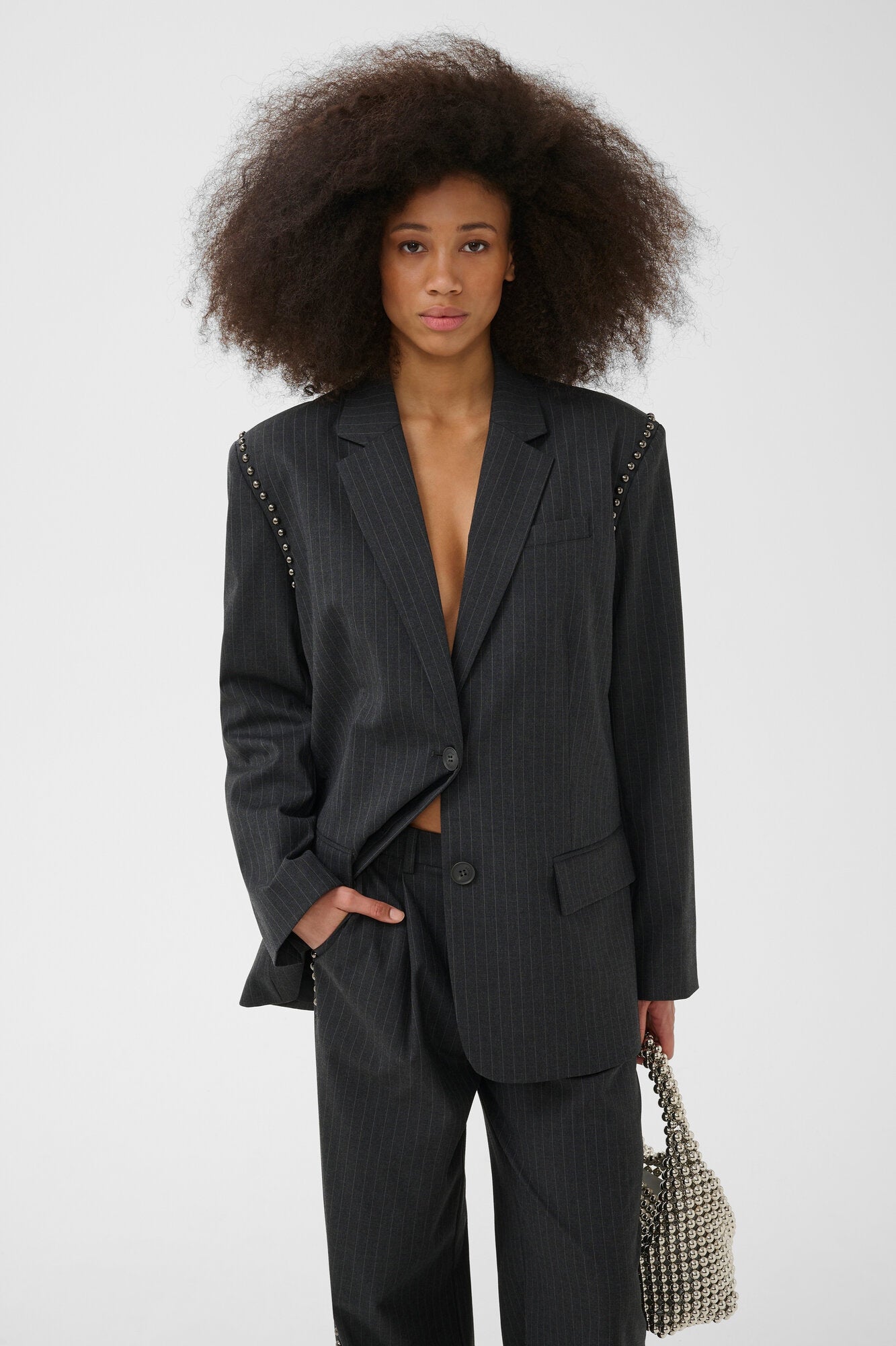 Lehela blazer – Dark Grey Pinstripe